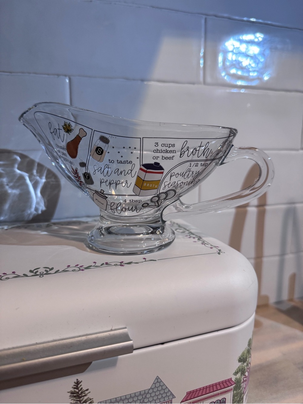 Mud Pie Clear Glass Gravy Boat with Recipe Print